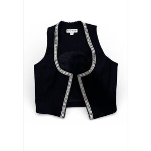 Vintage Bebe San Francisco Black Vest USA Made Plaid Trim Rare Y2K Size 4